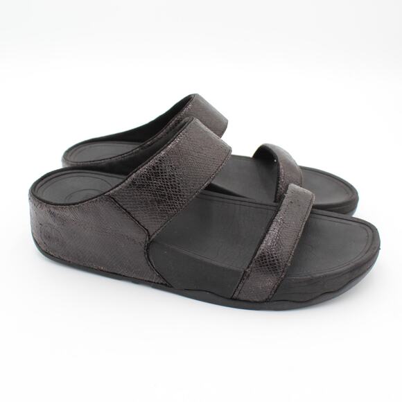 FitFlop Lulu Slide Sandals Womens 7 Black Slip On Two Strap Comfort Shoe - Picture 1 of 7